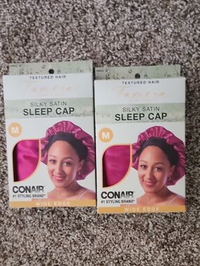 2 Conair× Tamera Mowry Satin Sleep Cap Bonnets Magenta Pink NIB